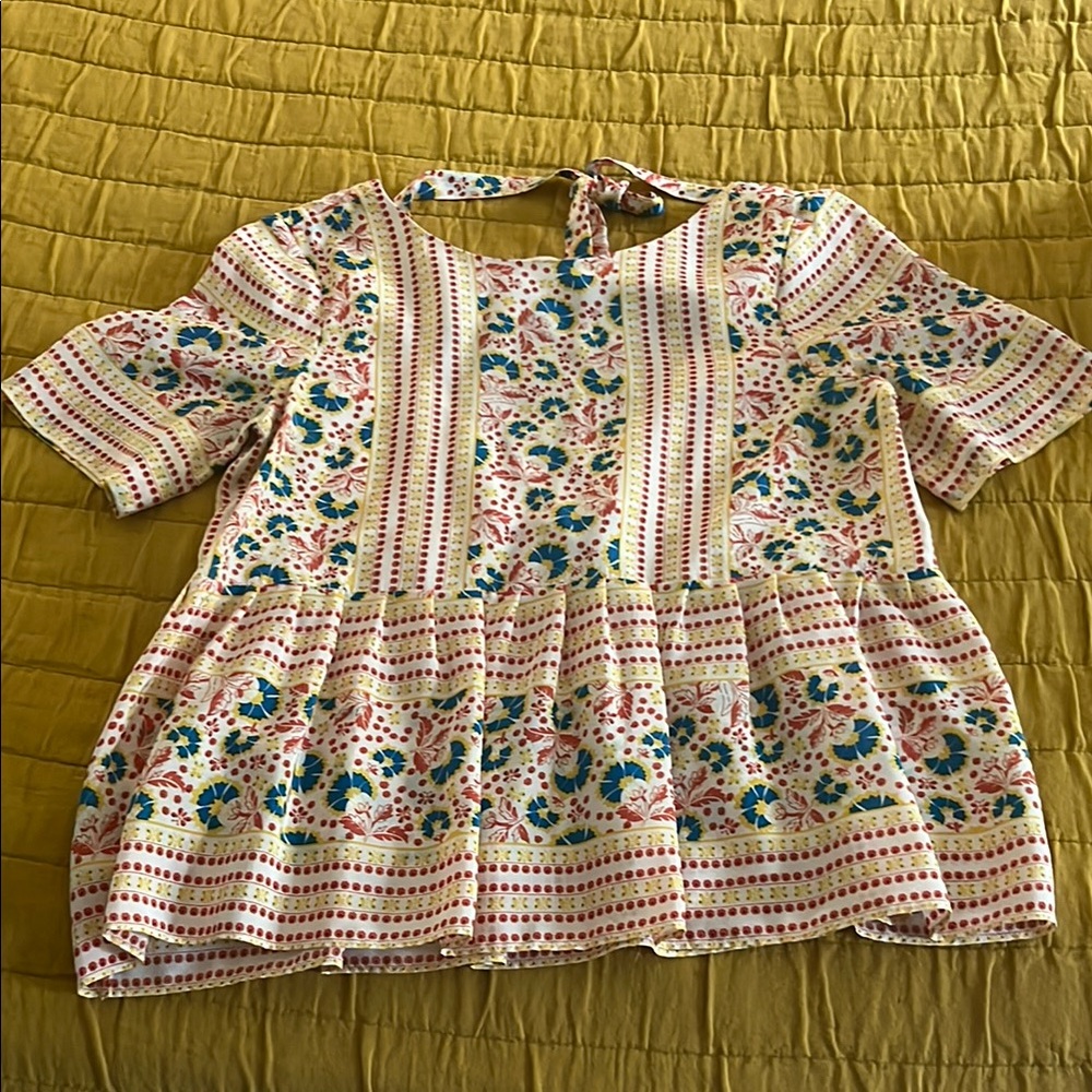 Lauren Moffatt Floral Striped Peplum Blouse